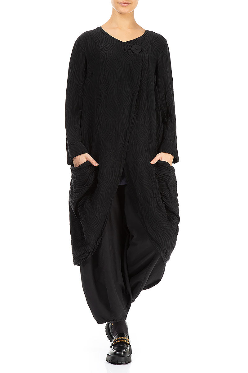 Side Closure Waves Black Silk Jacket 4