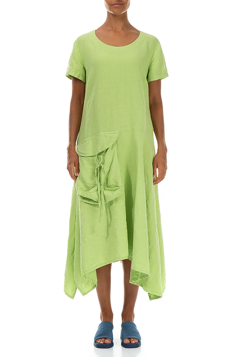 Side Pocket A-Line Lime Linen Dress 2