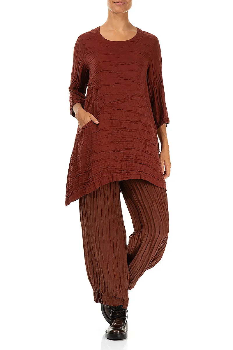 Side Pocket Asymmetric Crinkled Saffron Silk Tunic 4