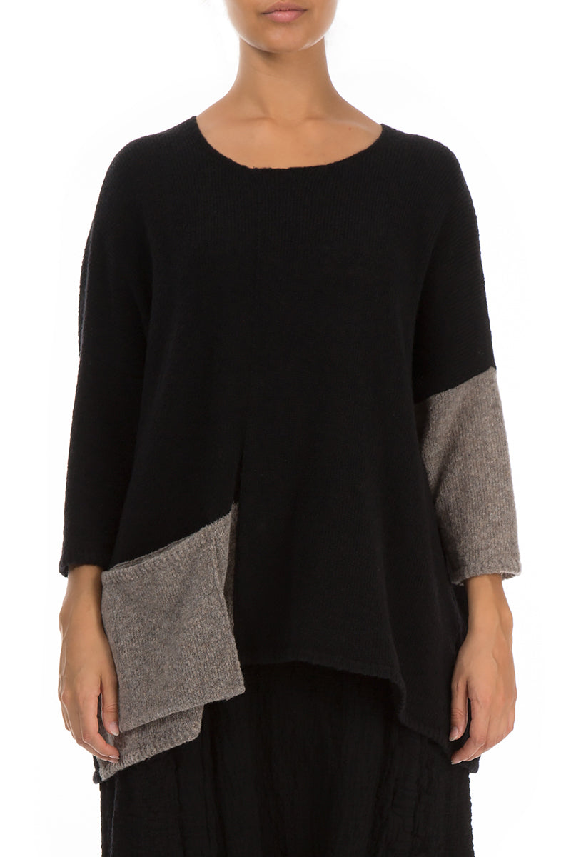 Side Pocket Black & Light Brown Sweater 1