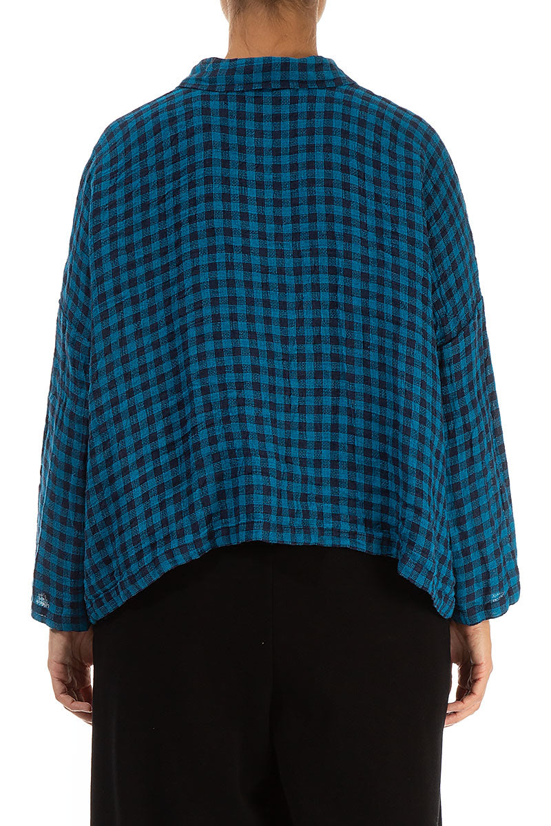 Side Pocket Blue Check Linen Shirt 2