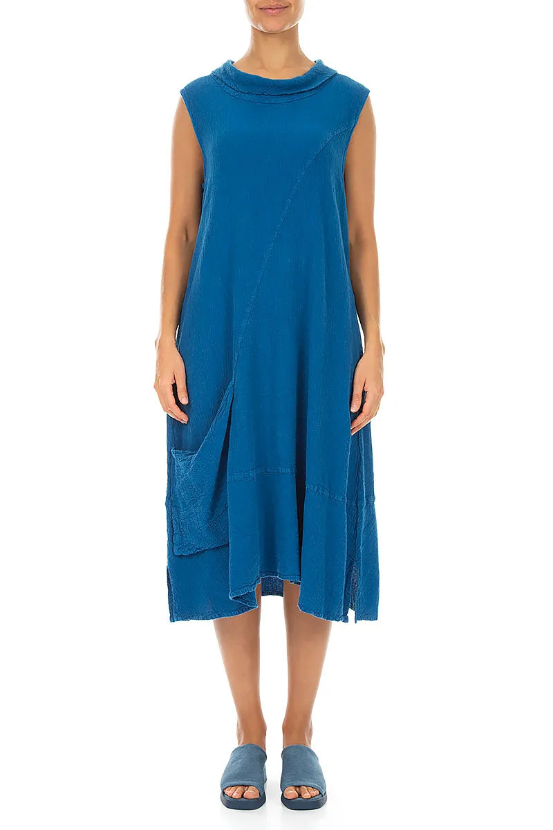 Side Pocket Cobalt Blue Linen Viscose Dress