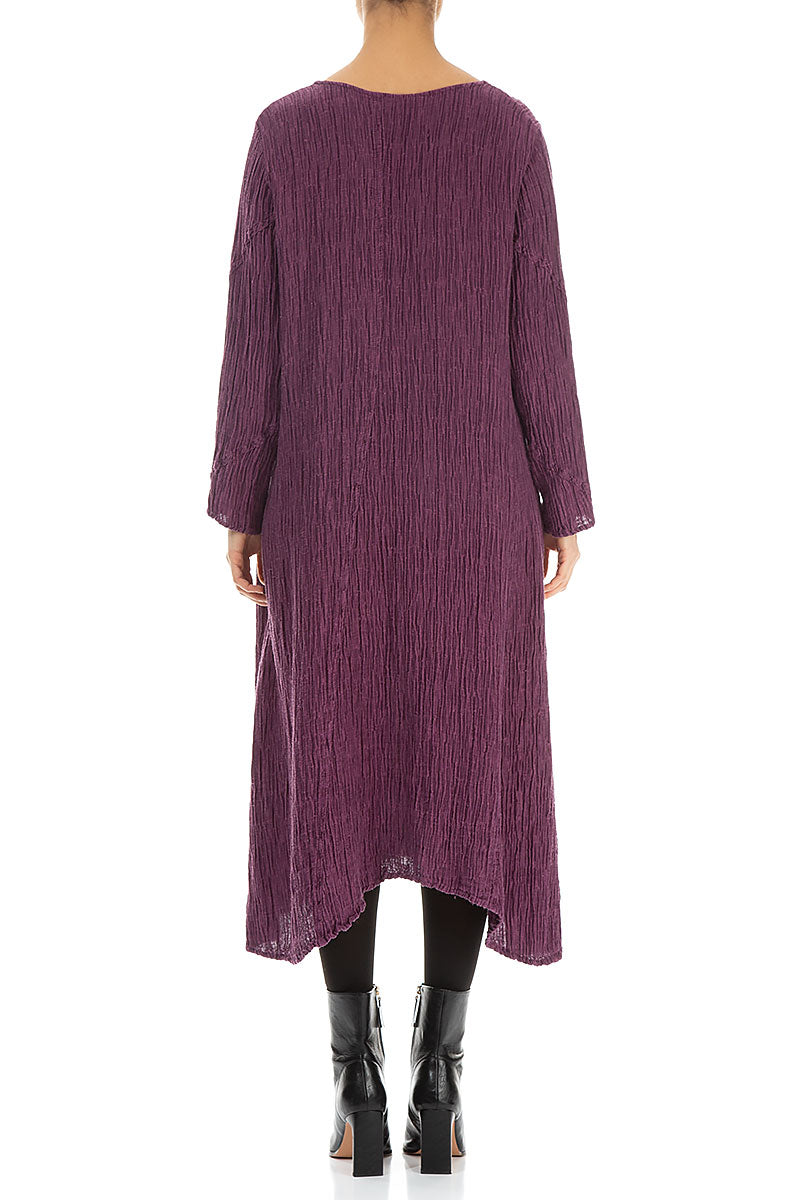 Side Pocket Crinkled Dark Magenta Silk Dress 3