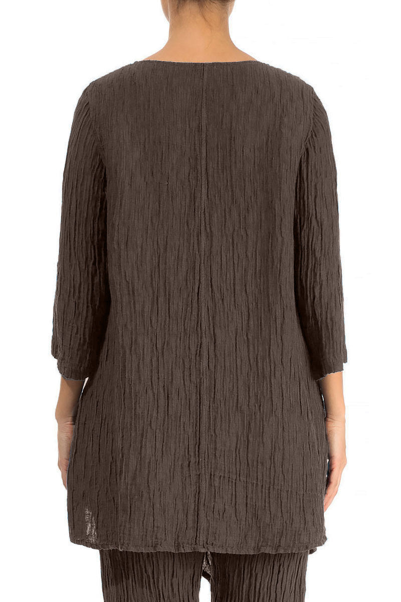 Side Pocket Crinkled Forest Brown Silk Tunic 2