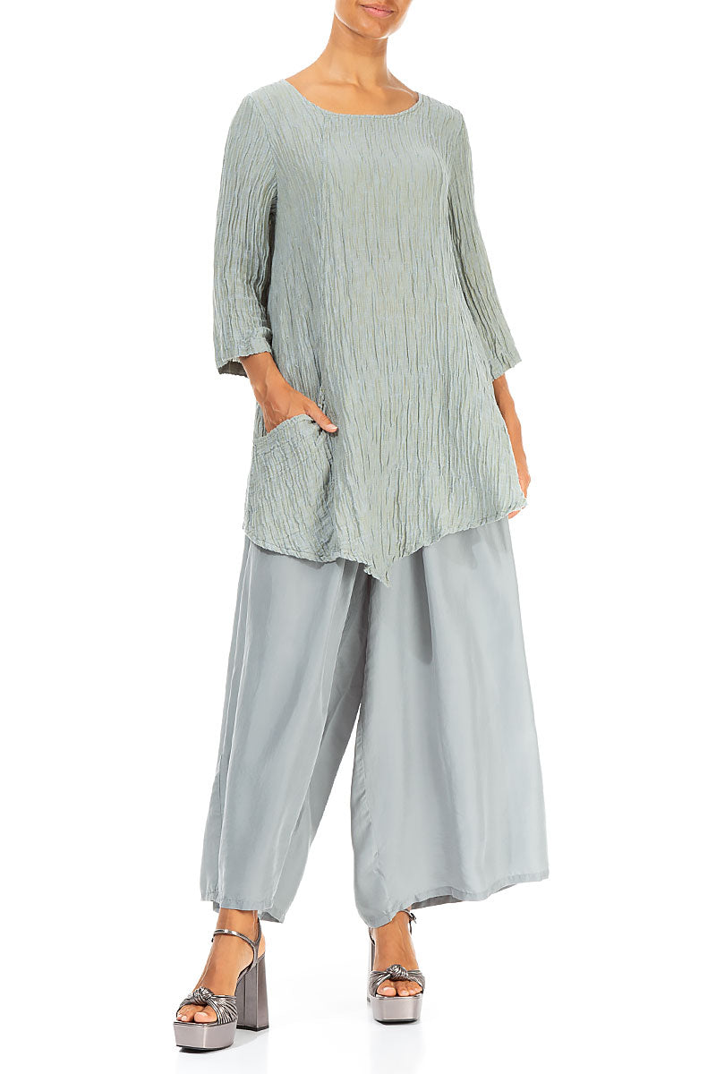 Side Pocket Crinkled Pistachio Silk Tunic 4