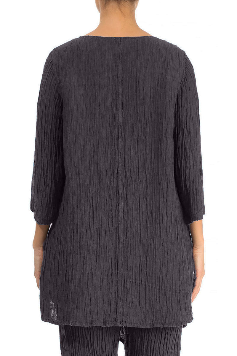 Side Pocket Crinkled Slate Blue Silk Tunic 2