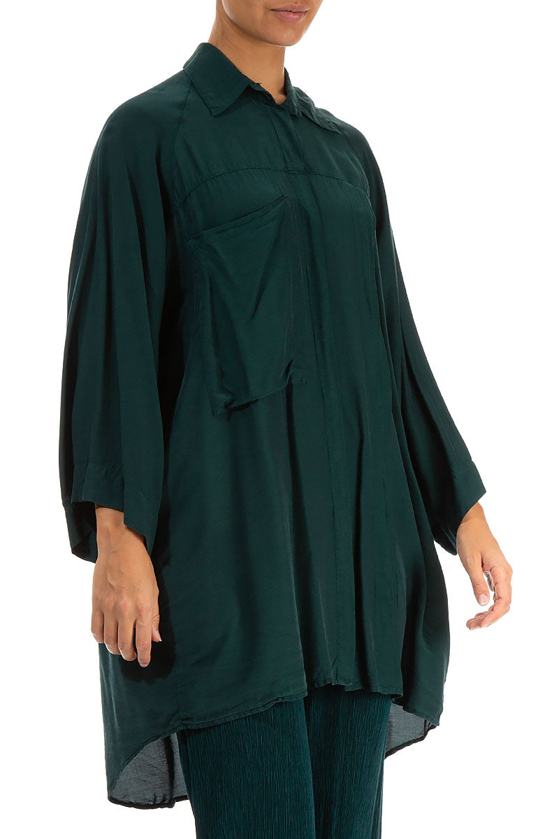 Side Pocket Emerald Silk Bamboo Shirt 3