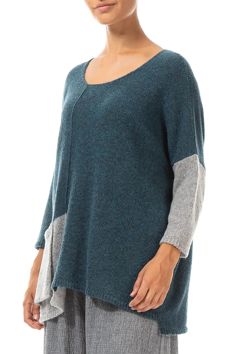 Side Pocket Light Grey & Teal Wool Sweater 3