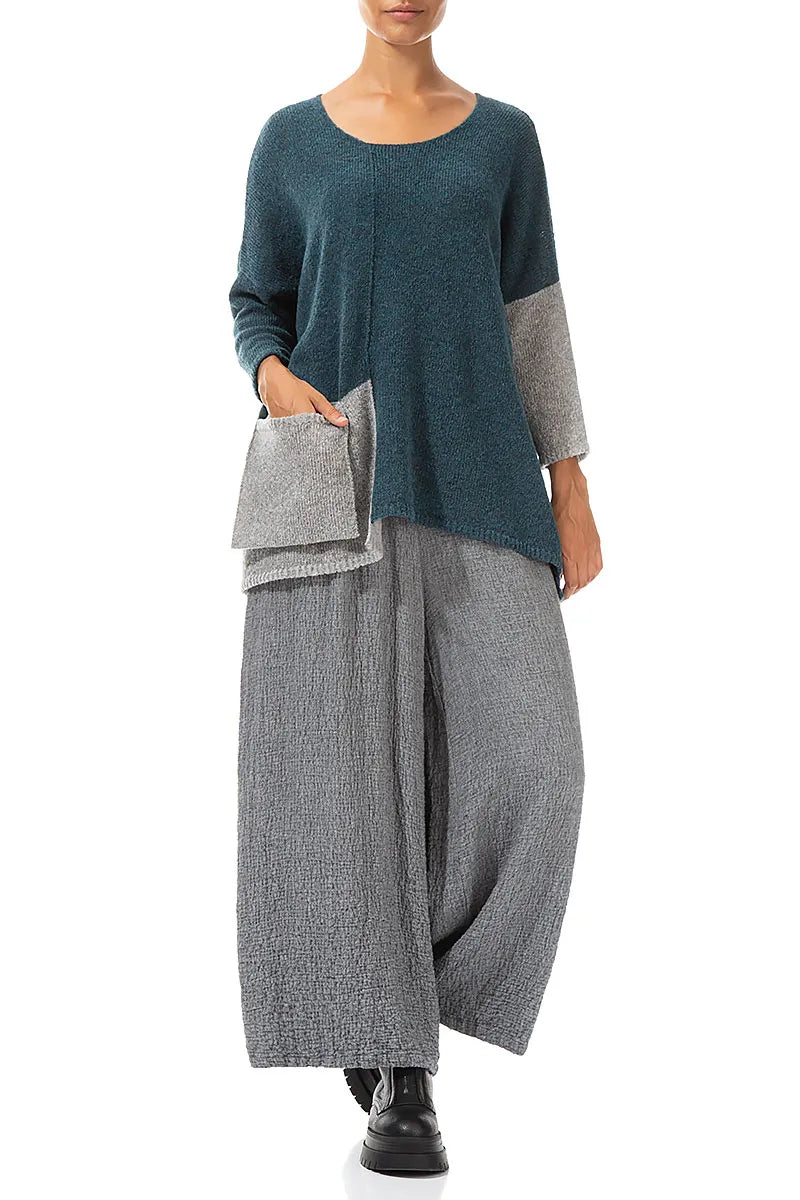 Side Pocket Light Grey & Teal Wool Sweater 4