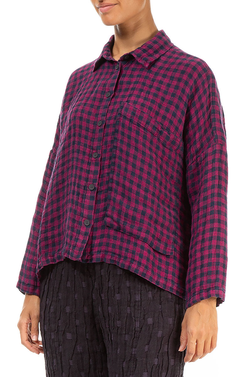 Side Pocket Magenta Check Linen Shirt 3