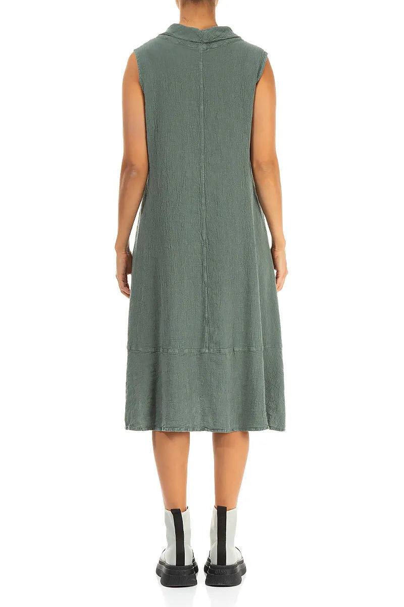 Side Pocket Sage Textured Linen Dress 3