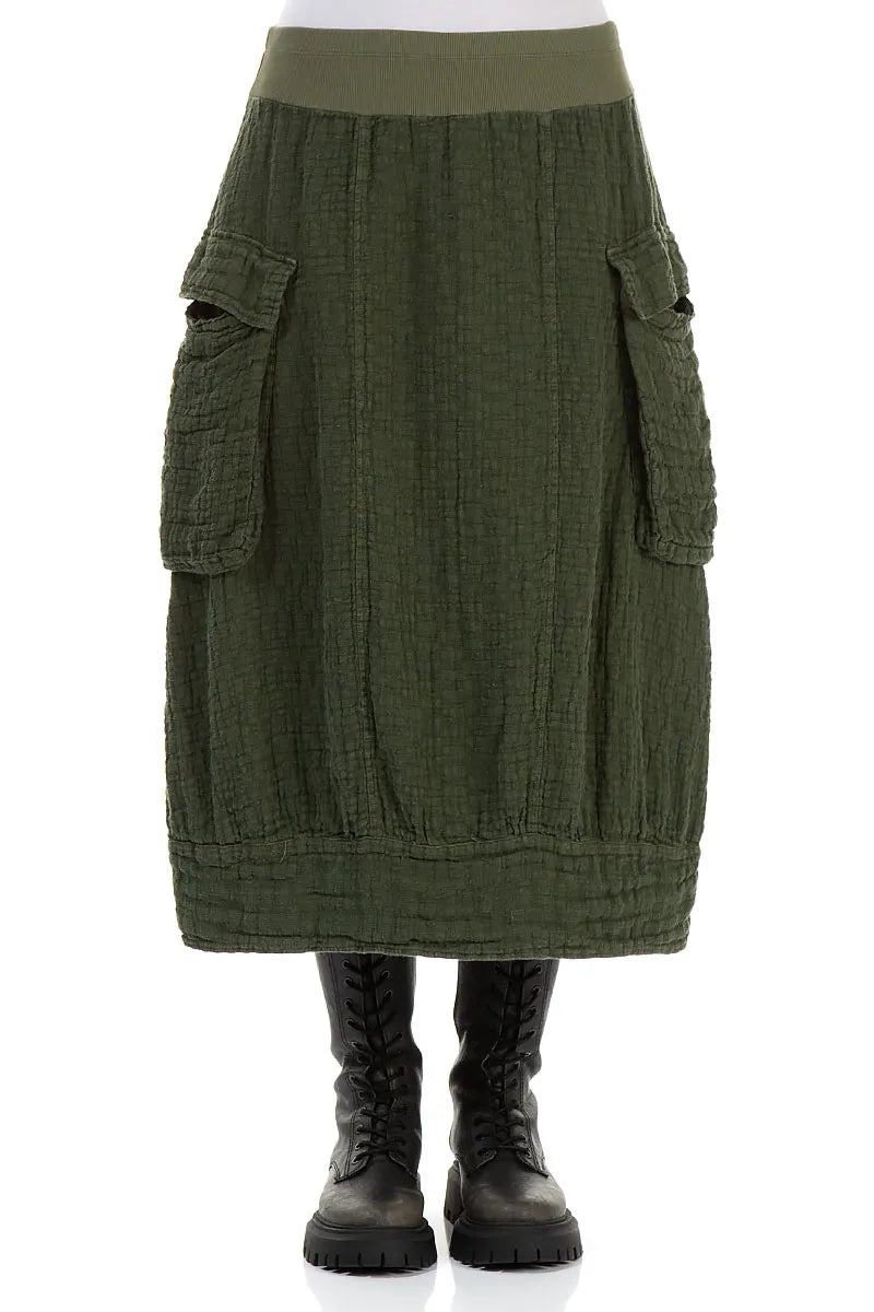 Side Pockets Forest Mist Textured Linen Skirt 1