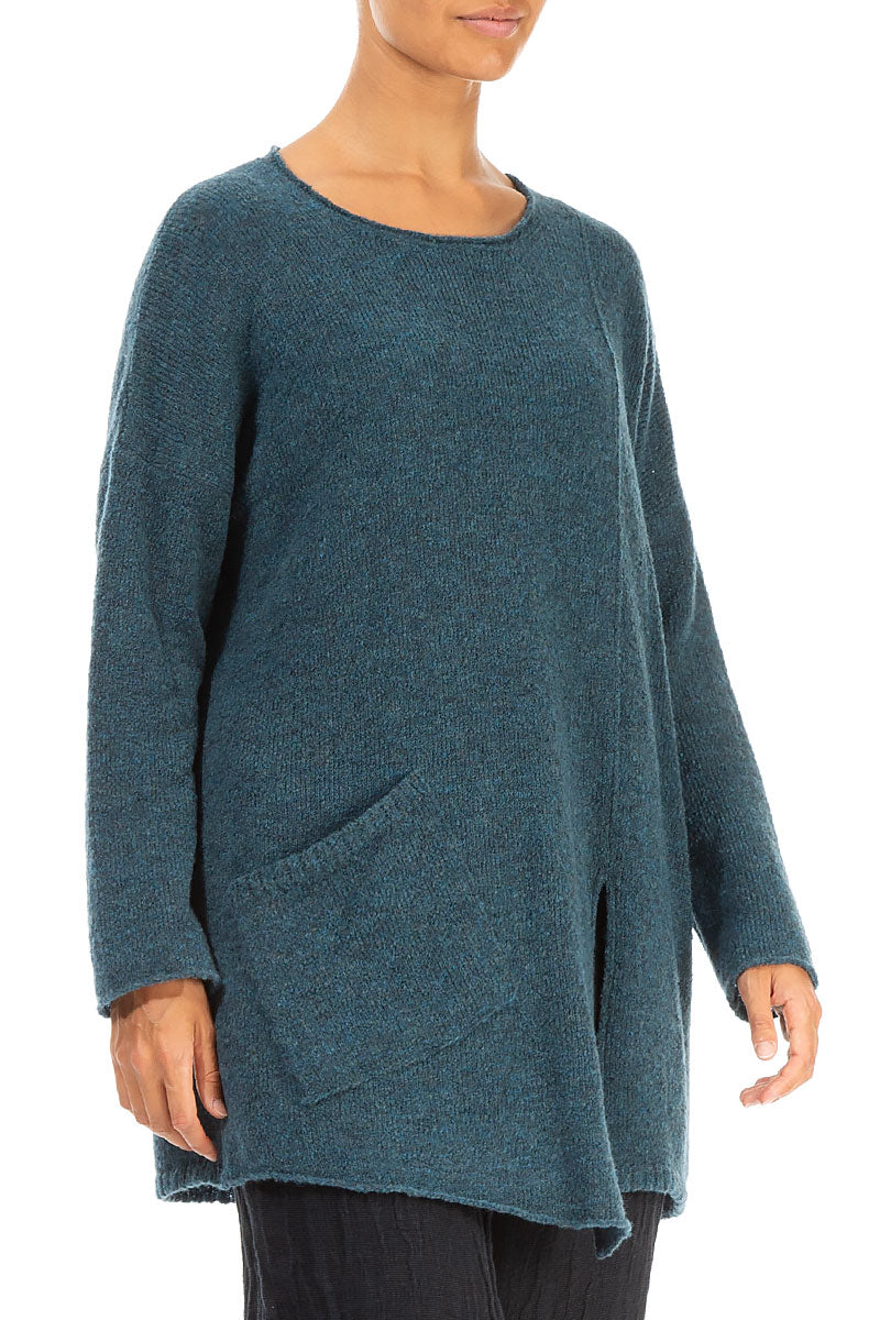 Side Split Teal Wool Sweater 3