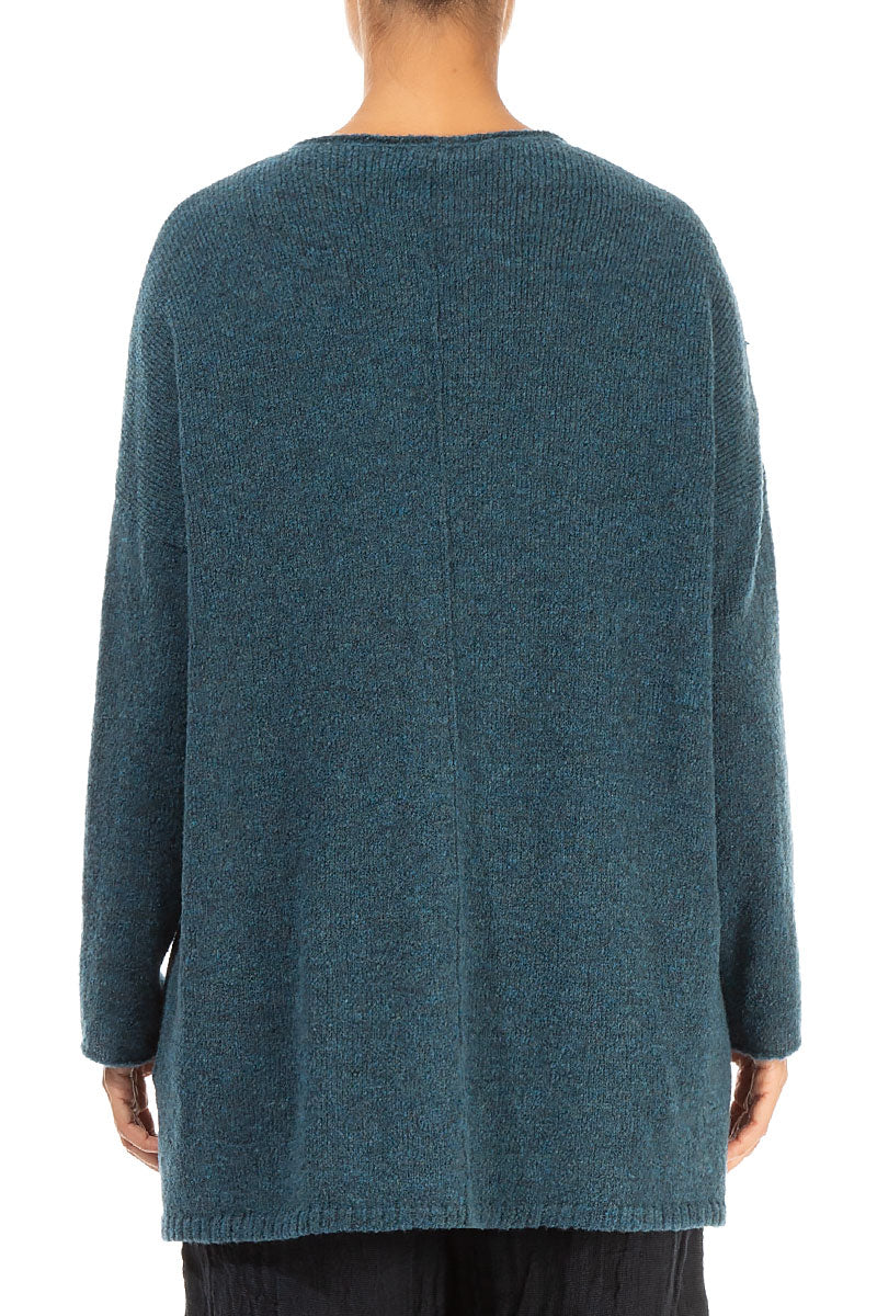 Side Split Teal Wool Sweater 2