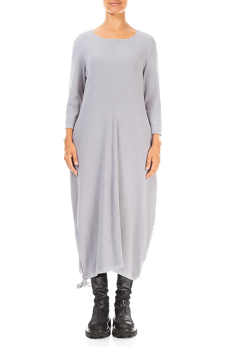 Side Tie Balloon Light Grey Cotton Dress