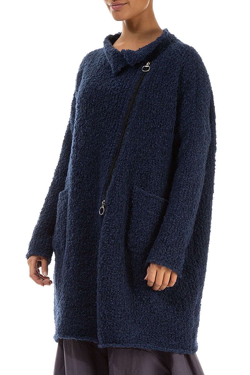 Side Zip Blue Violet Alpaca Wool Cardigan 3