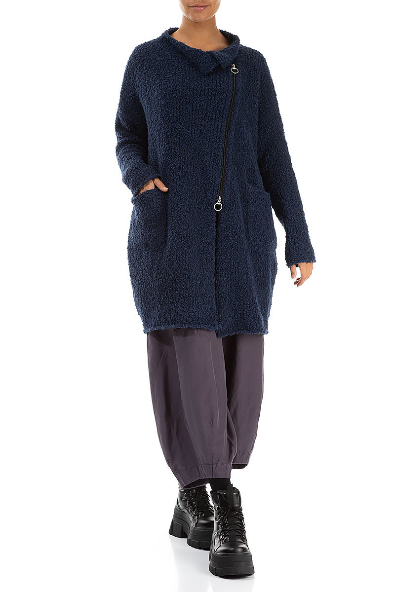 Side Zip Blue Violet Alpaca Wool Cardigan 4