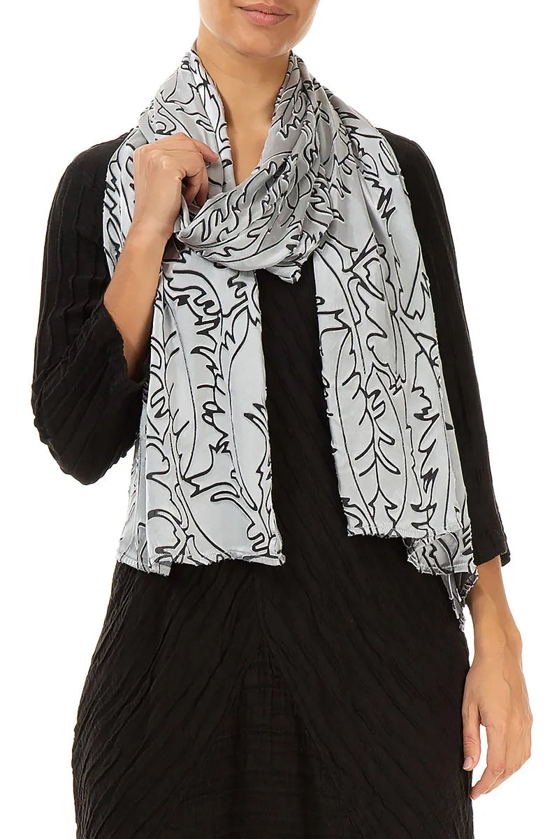 Silver Devoré Feather Silk Scarf 4