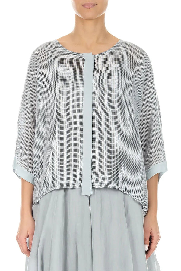 Silver Grey Centre Placket Mesh Silk Jacket 1