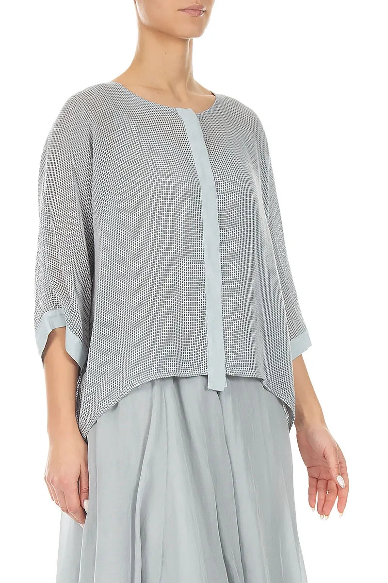 Silver Grey Centre Placket Mesh Silk Jacket 3