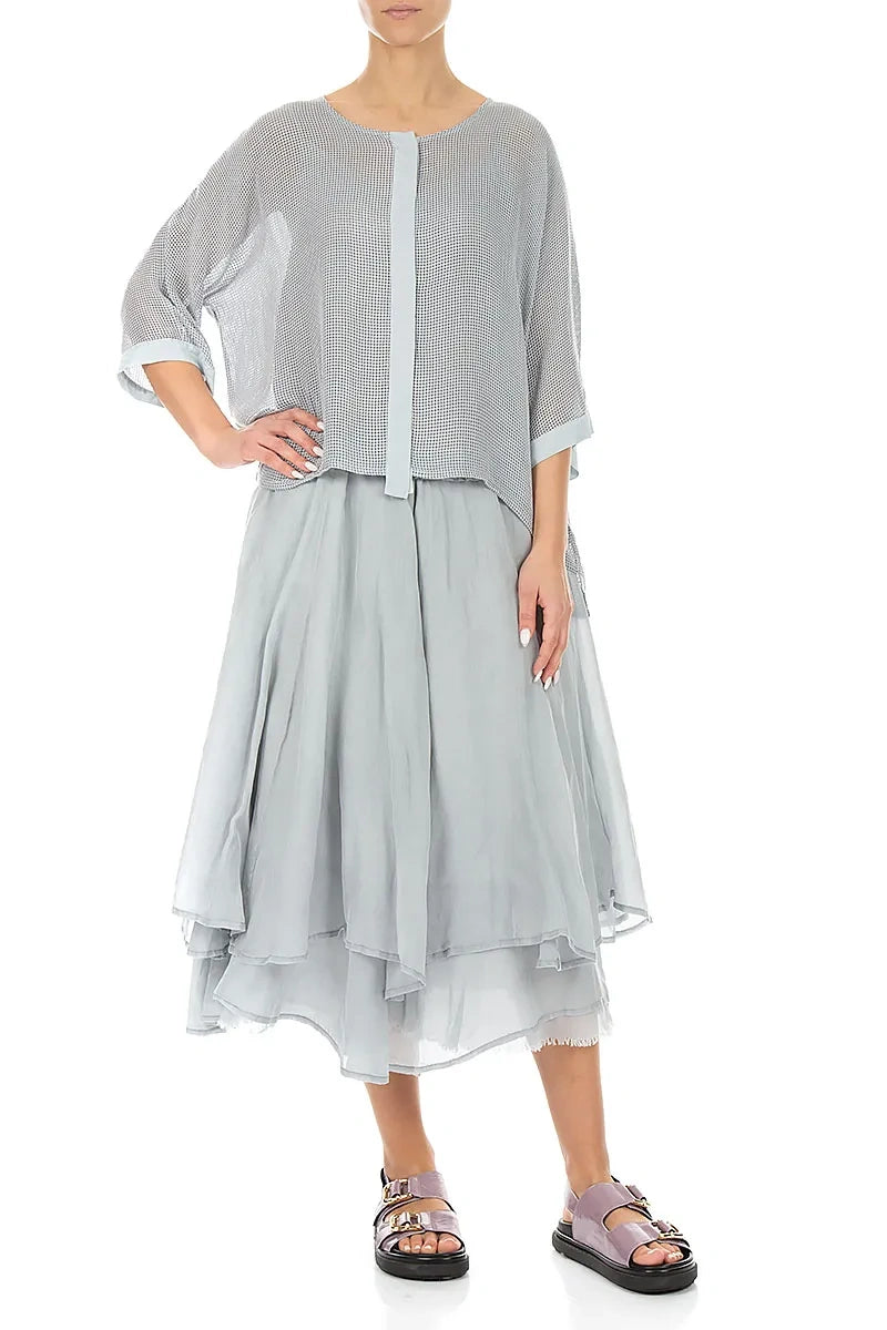 Silver Grey Centre Placket Mesh Silk Jacket 4