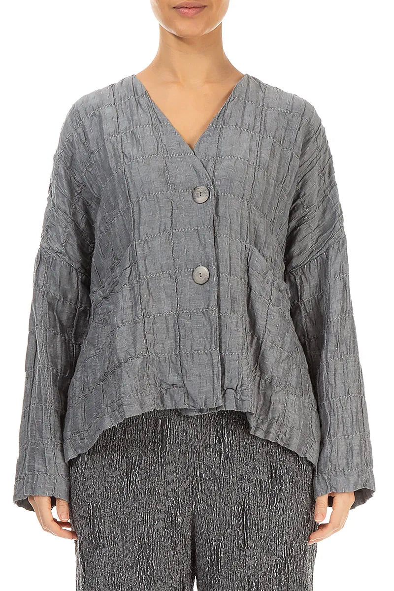 Silver Pleated Silk Linen Jacket – - Main Image