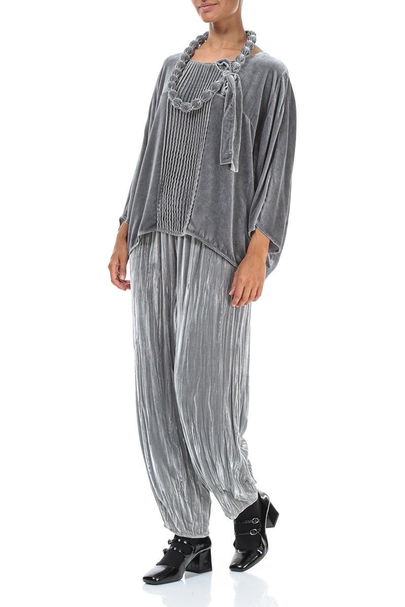 Silver Silk Velvet Bead Necklace