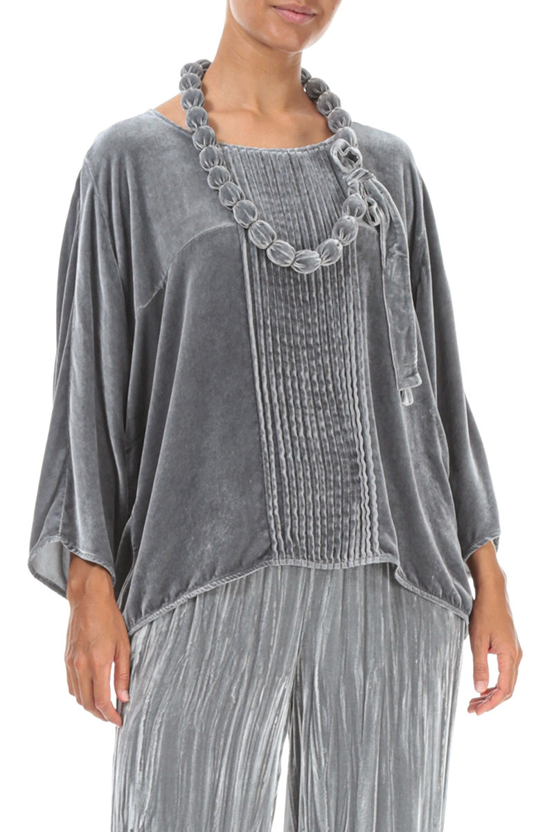 Silver Silk Velvet Bead Necklace