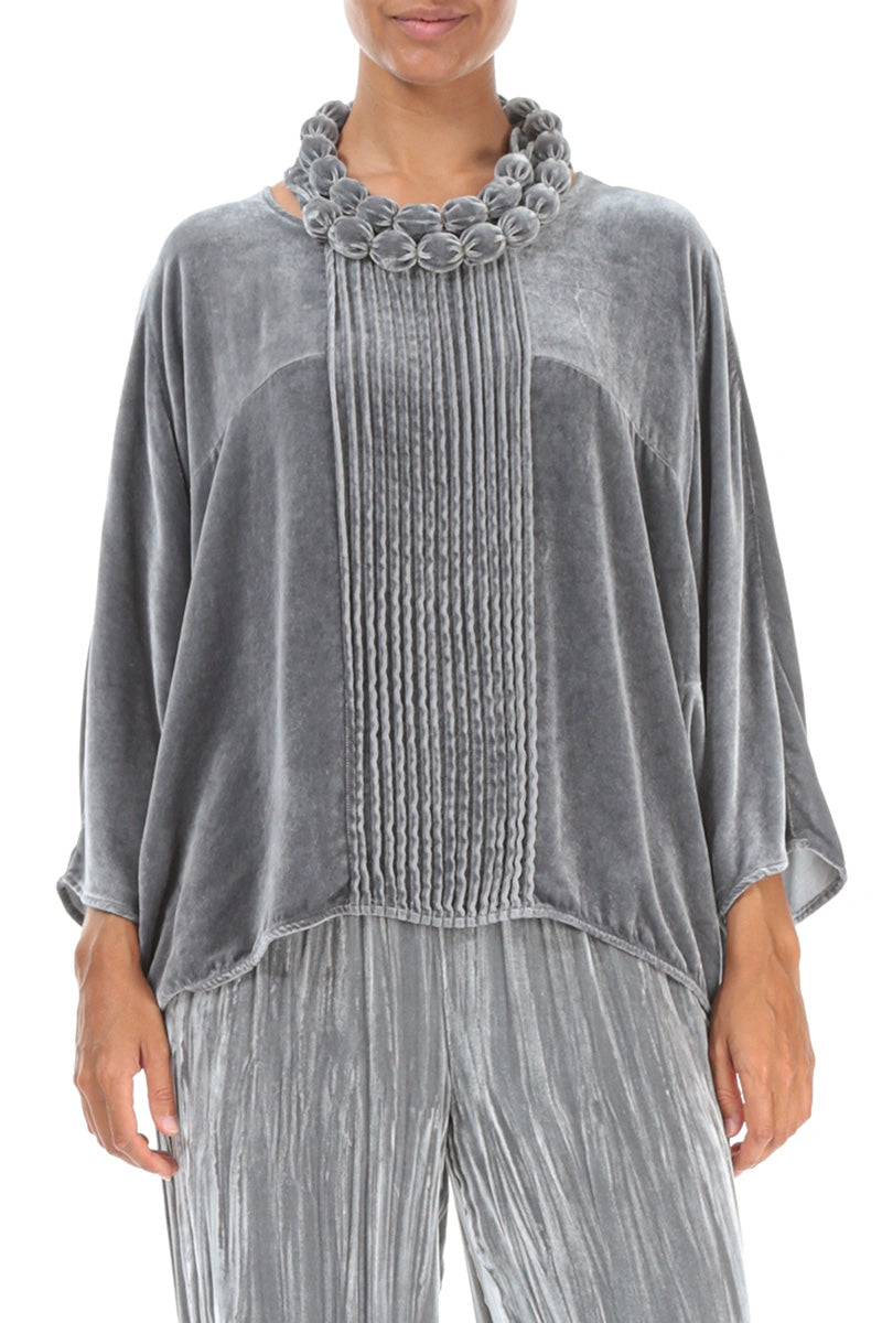 Silver Silk Velvet Bead Necklace