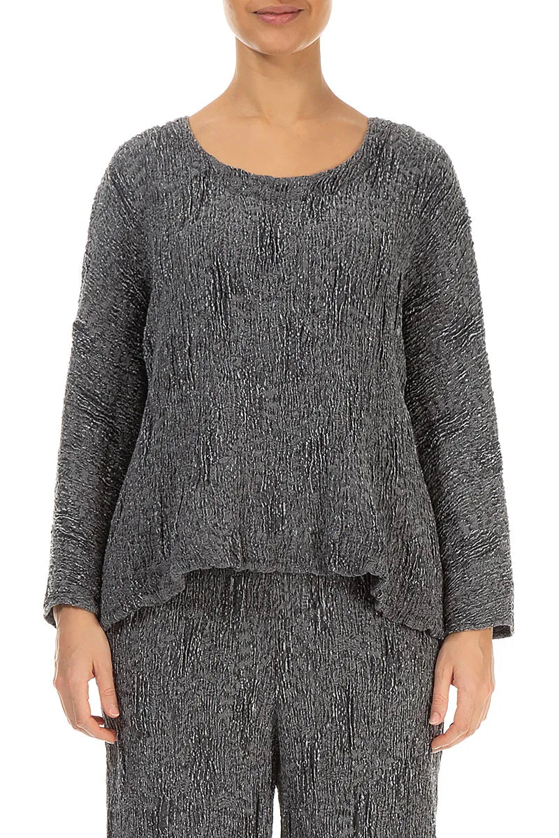 Silver Textured Silk Linen Blouse 1