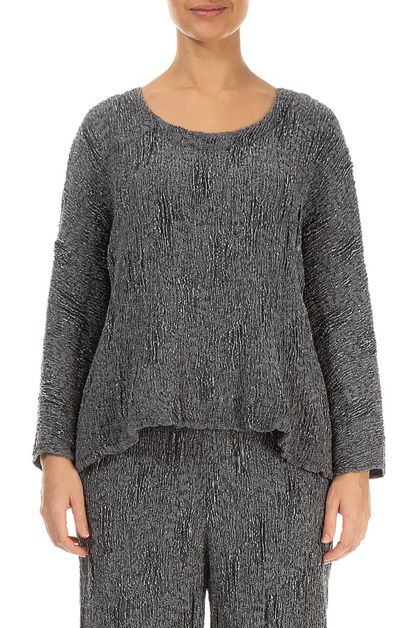 Silver Textured Silk Linen Blouse 1