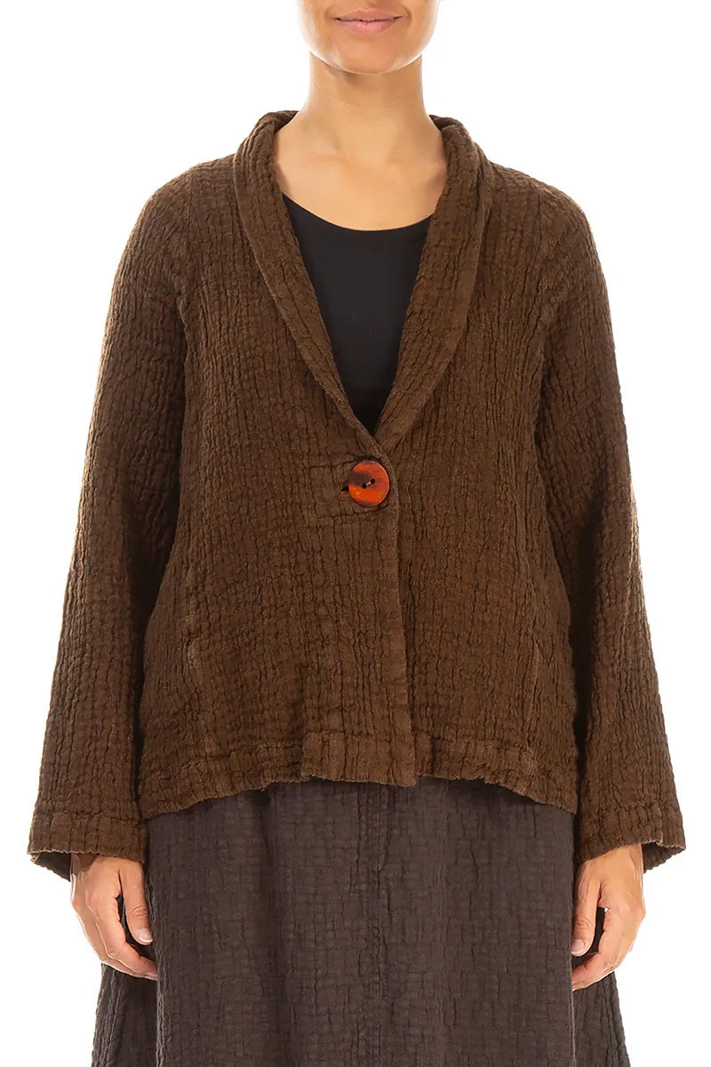 Single Button Aged Copper Textured Linen Jacket 1
