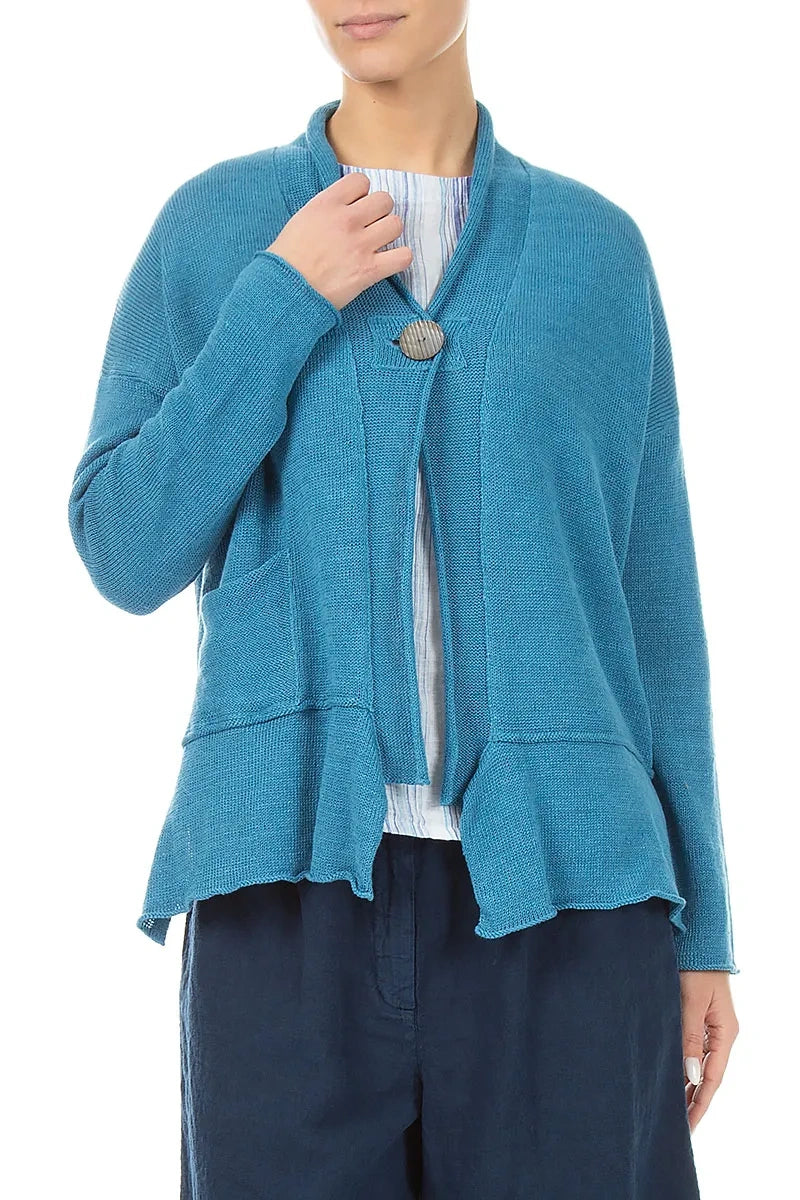 Single Button Denim Linen Cardigan 3