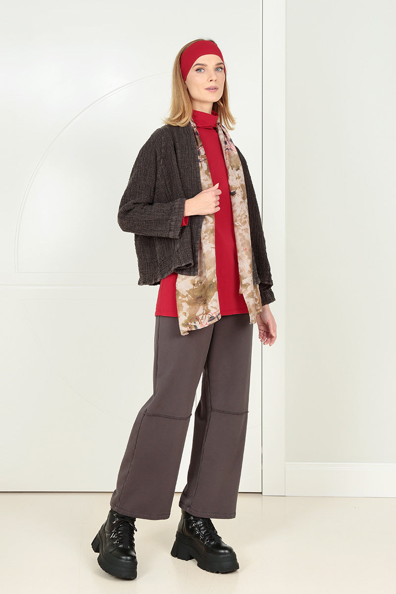 Single Button Forest Brown Textured Linen Jacket 6