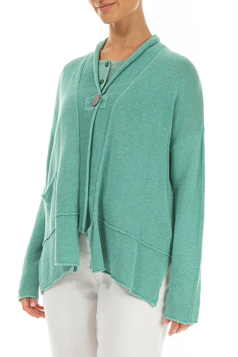 Single Button Mint Linen Cardigan 3