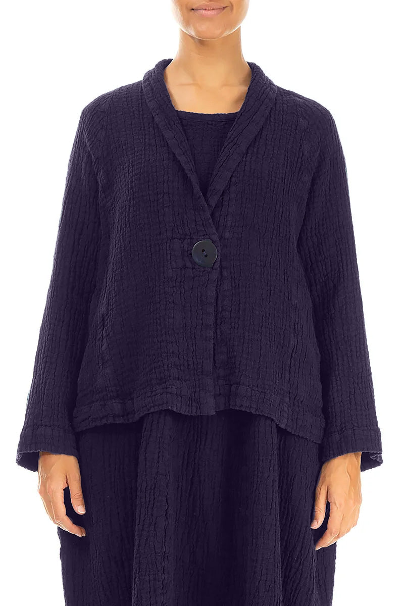 Single Button Royal Purple Textured Linen Jacket 1