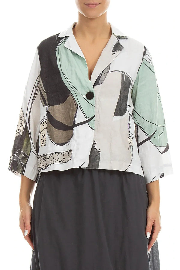 Single Button Tumbled Stone Linen Blazer Jacket