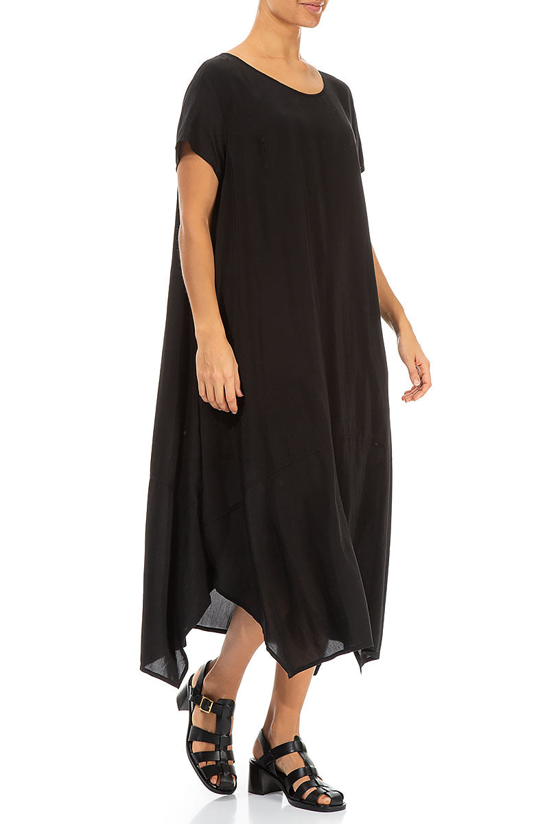 Single Pocket Black Silk Bamboo Dress
