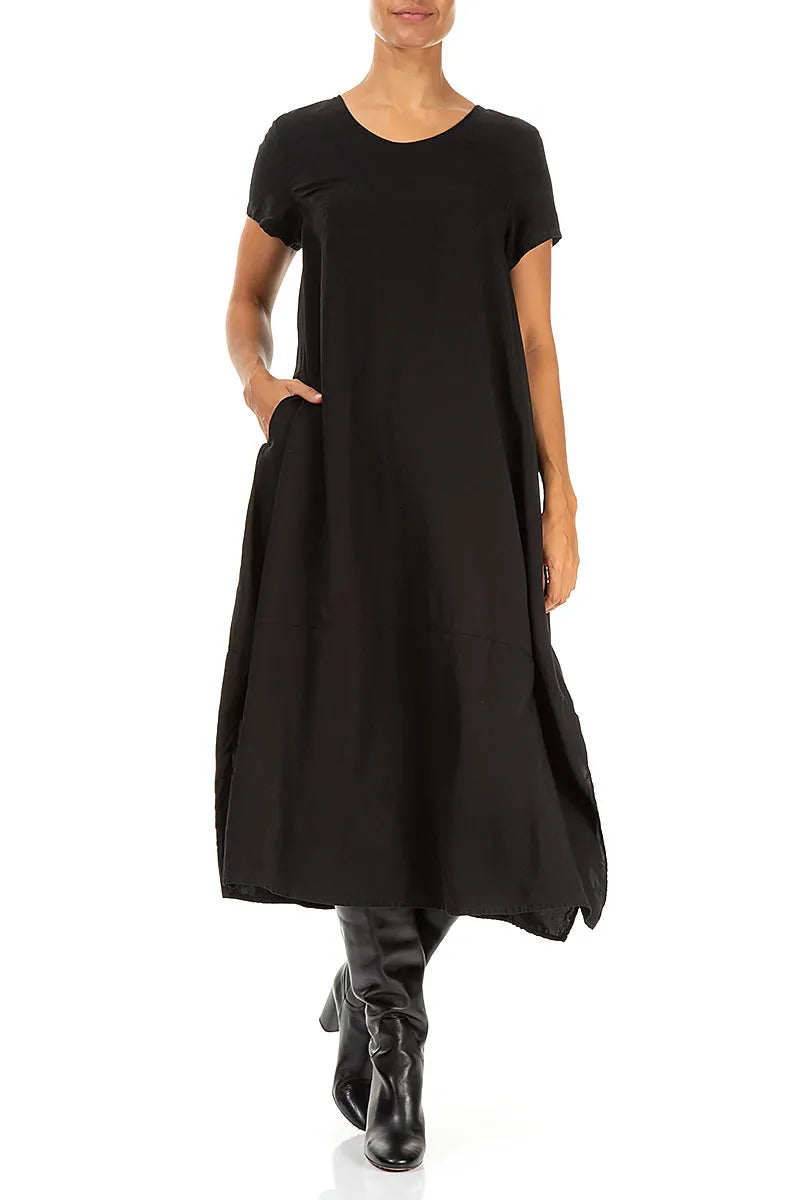 Single Pocket Black Silk Bamboo Dress 4