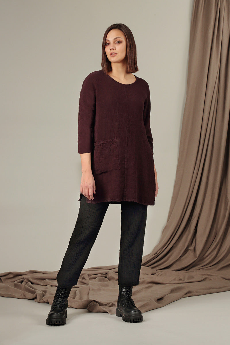 Single Pocket Maroon Linen Tunic 6