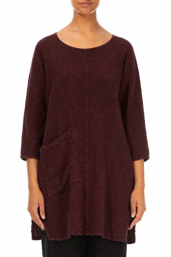 Single Pocket Maroon Linen Tunic 1