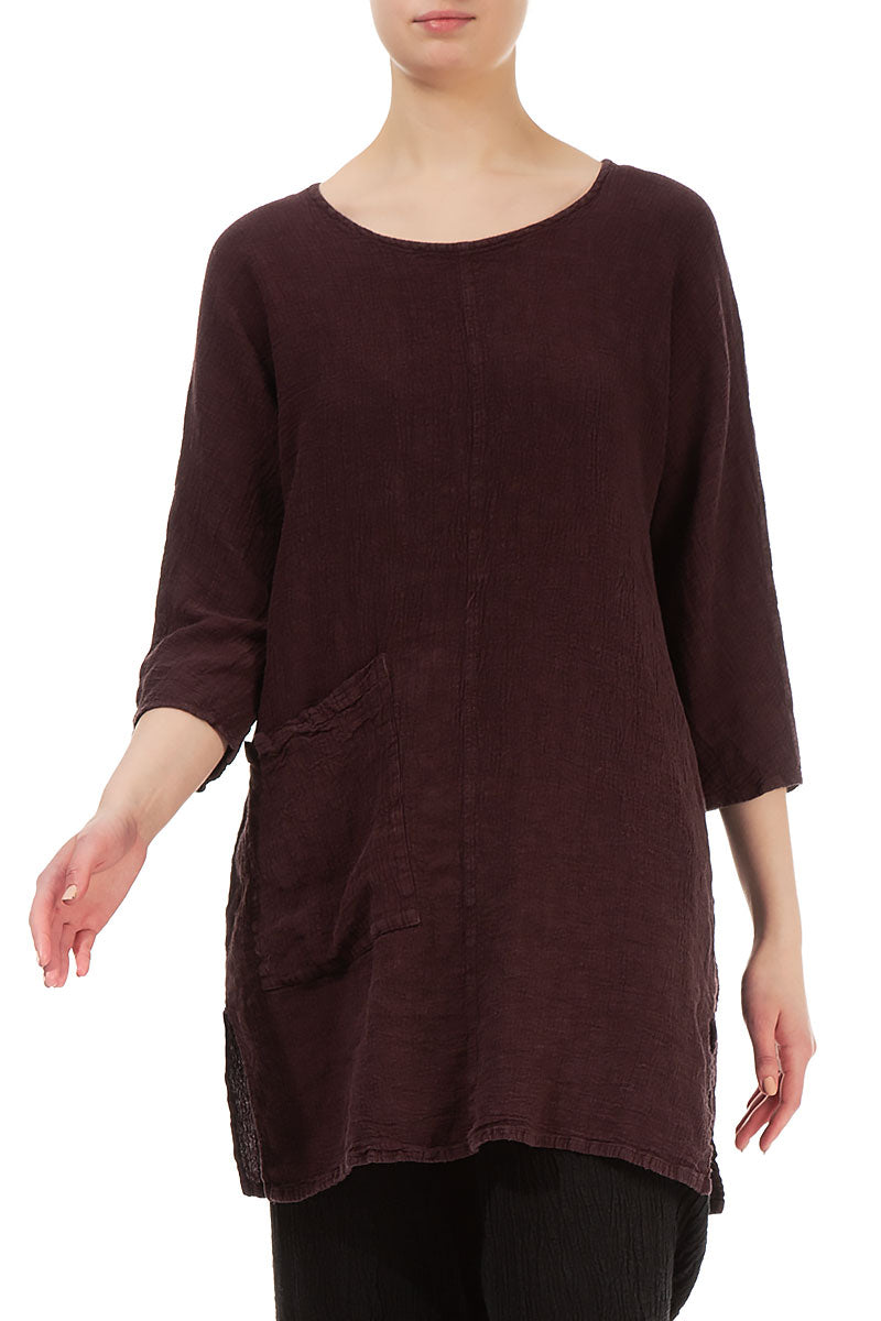 Single Pocket Maroon Linen Tunic 3