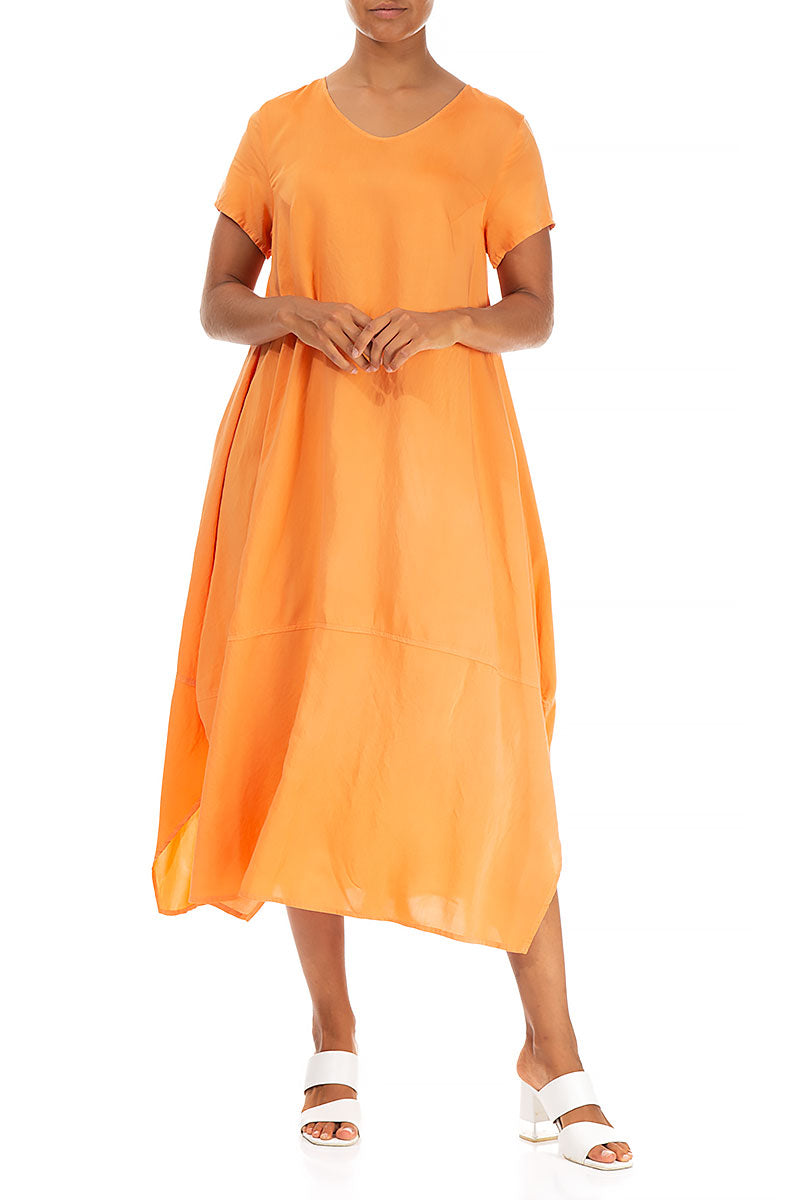 Single Pocket Neon Orange Silk Bamboo Dress 5