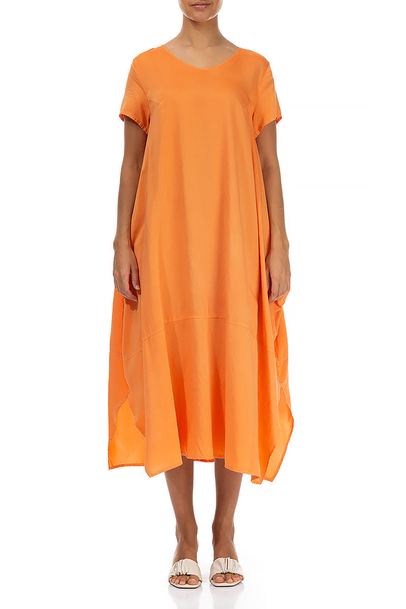 Single Pocket Neon Orange Silk Bamboo Dress