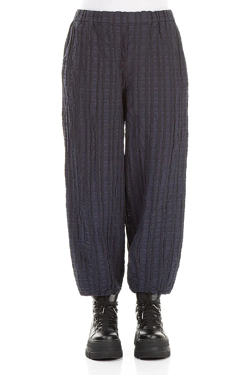 Slate Blue Checkered Linen Cotton Trousers 1