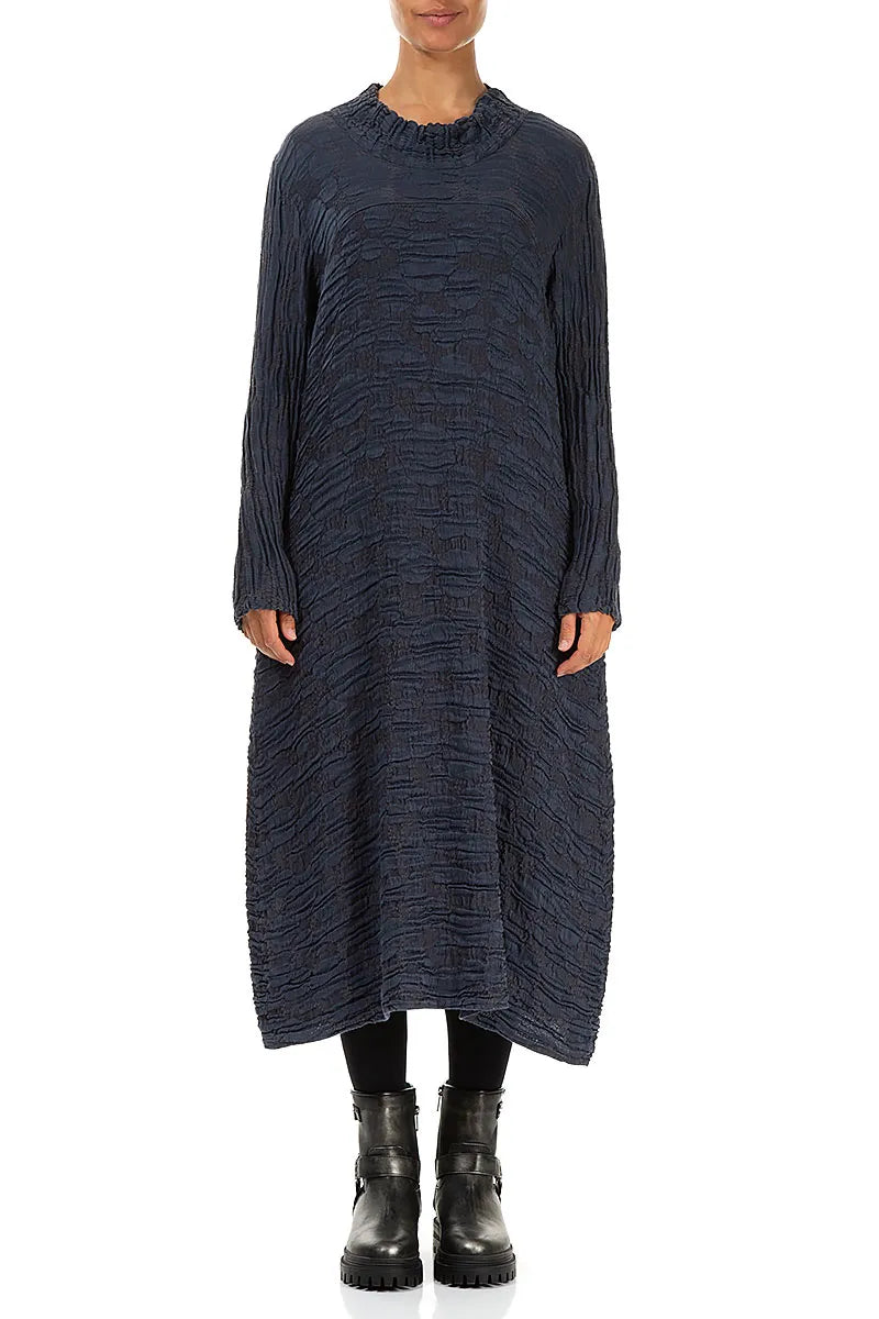 Slate Blue Circle Silk Linen Dress 1