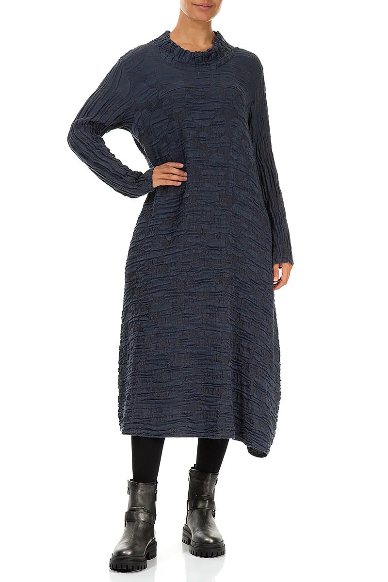 Slate Blue Circle Silk Linen Dress 4