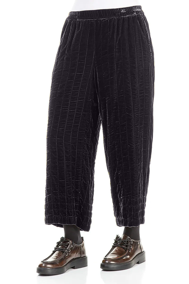 Slate Blue Pleated Silk Velvet Trousers 3