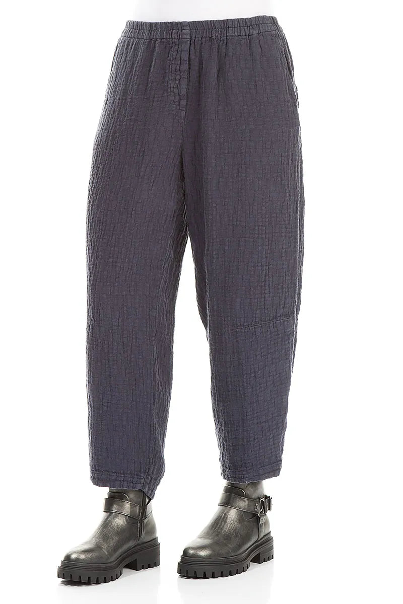 Slate Blue Textured Linen Trousers 3