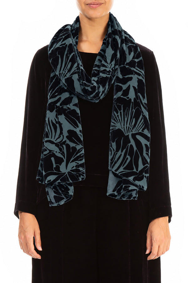 Slate Floral Devoré Silk Velvet Scarf
